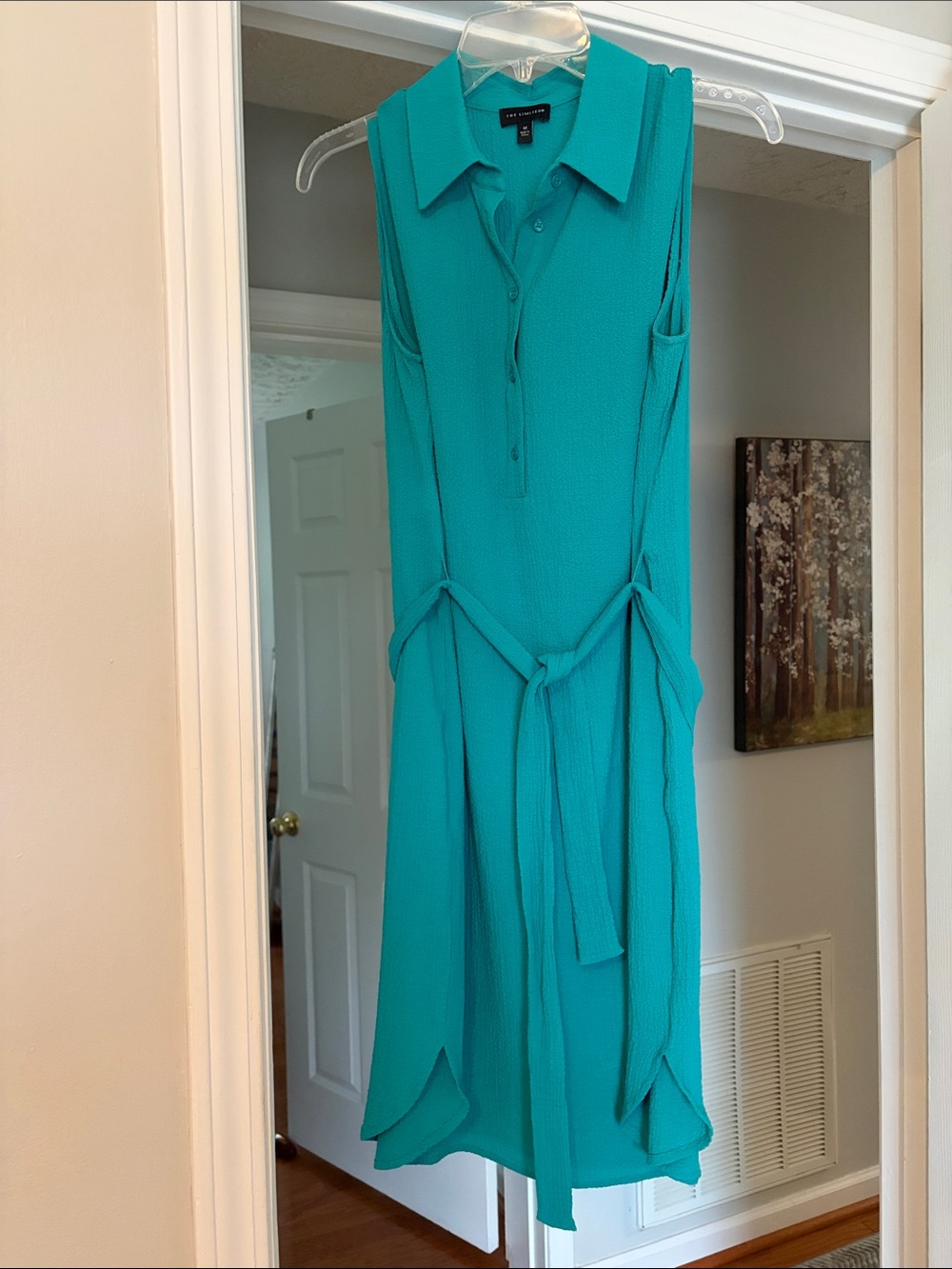 The Limited Teal Sleeveless Shirt Dress with Tie Waist